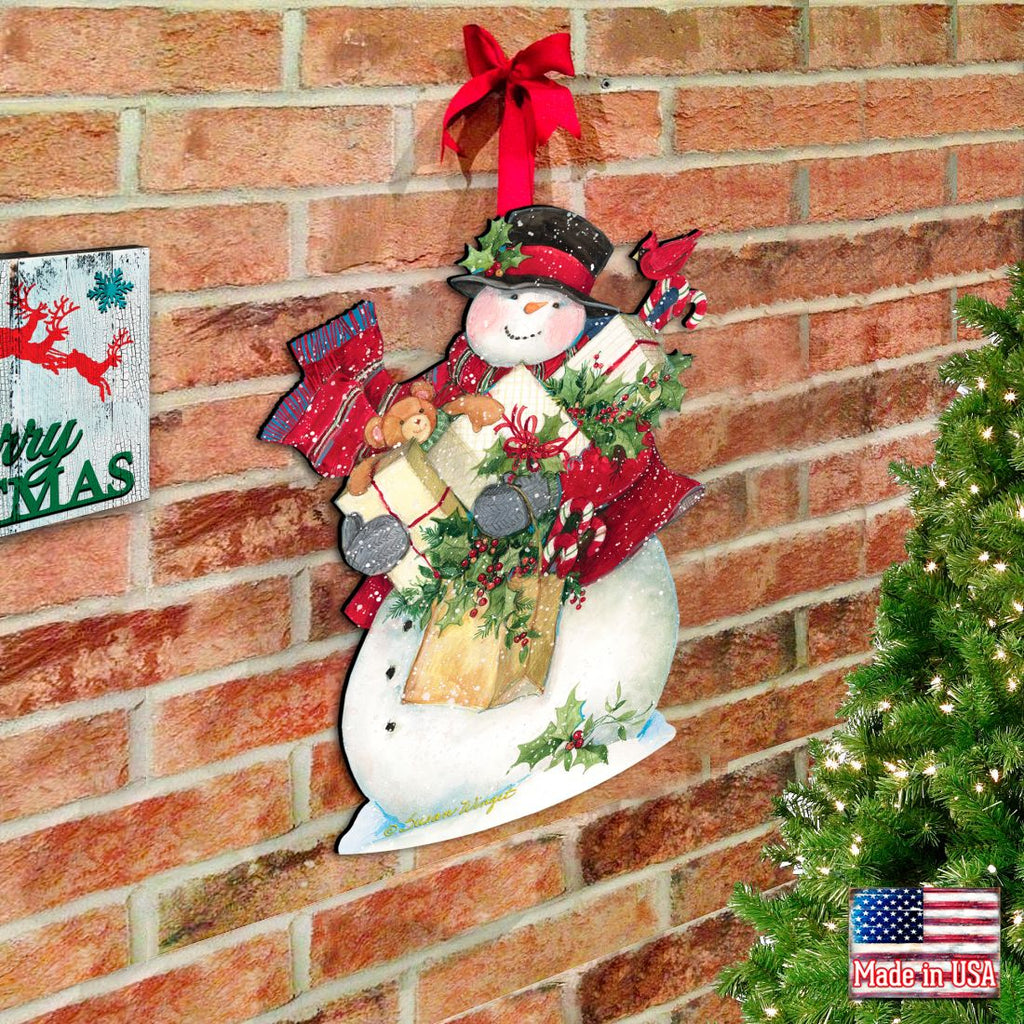 Dark Night Presents Santa Door Decor by Susan Winget - Christmas Santa and Snowman Decor - 8471104H-SW