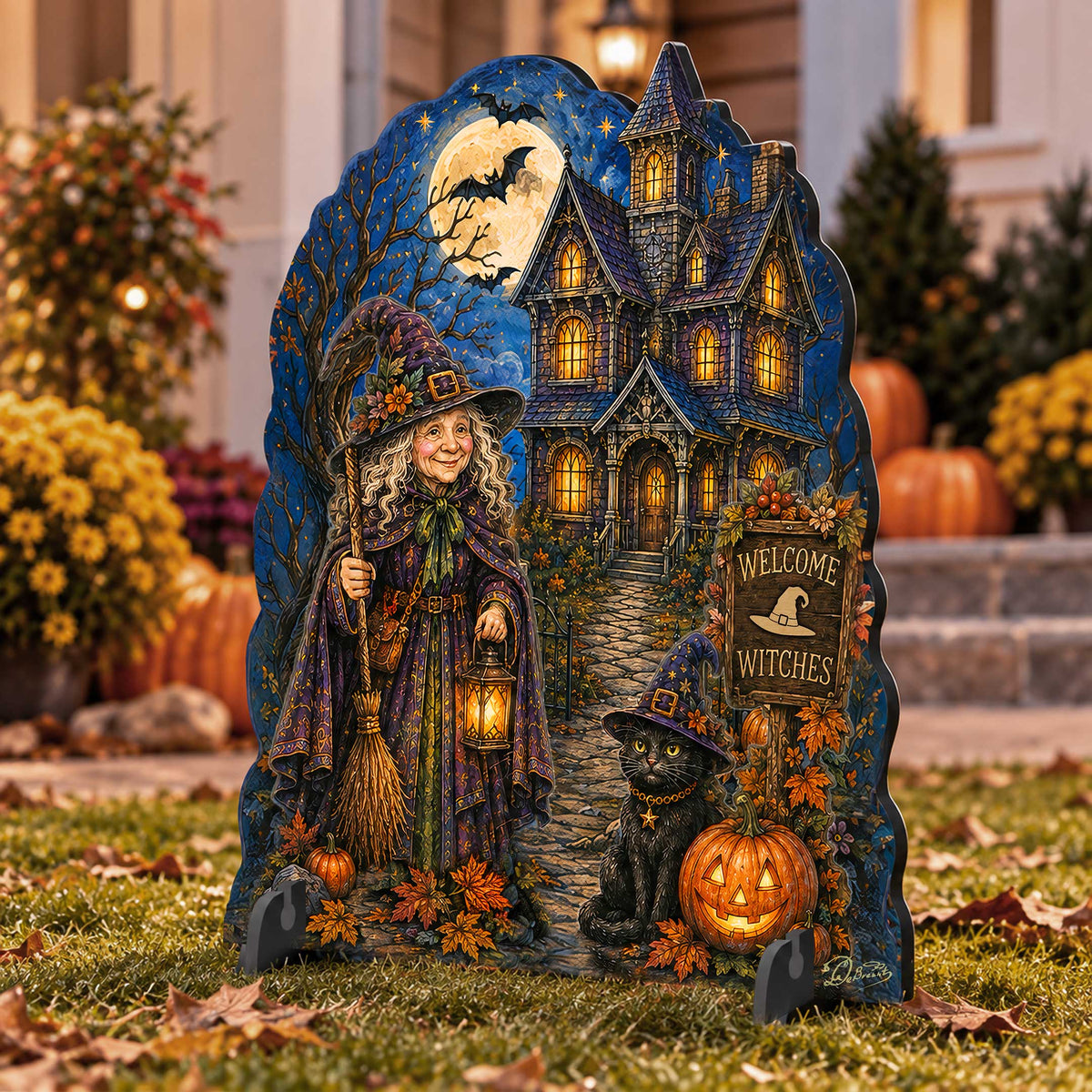 Welcome Witches Haunted House Wooden Halloween Freestanding Decoration by G. DeBrekht – 8652909F