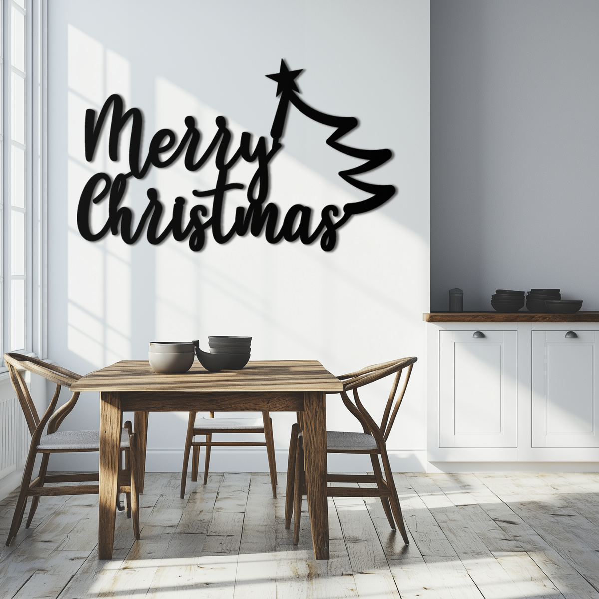 Merry Christmas Tree Metal Wall Art - Holiday Season Script Steel Decor- KAF316