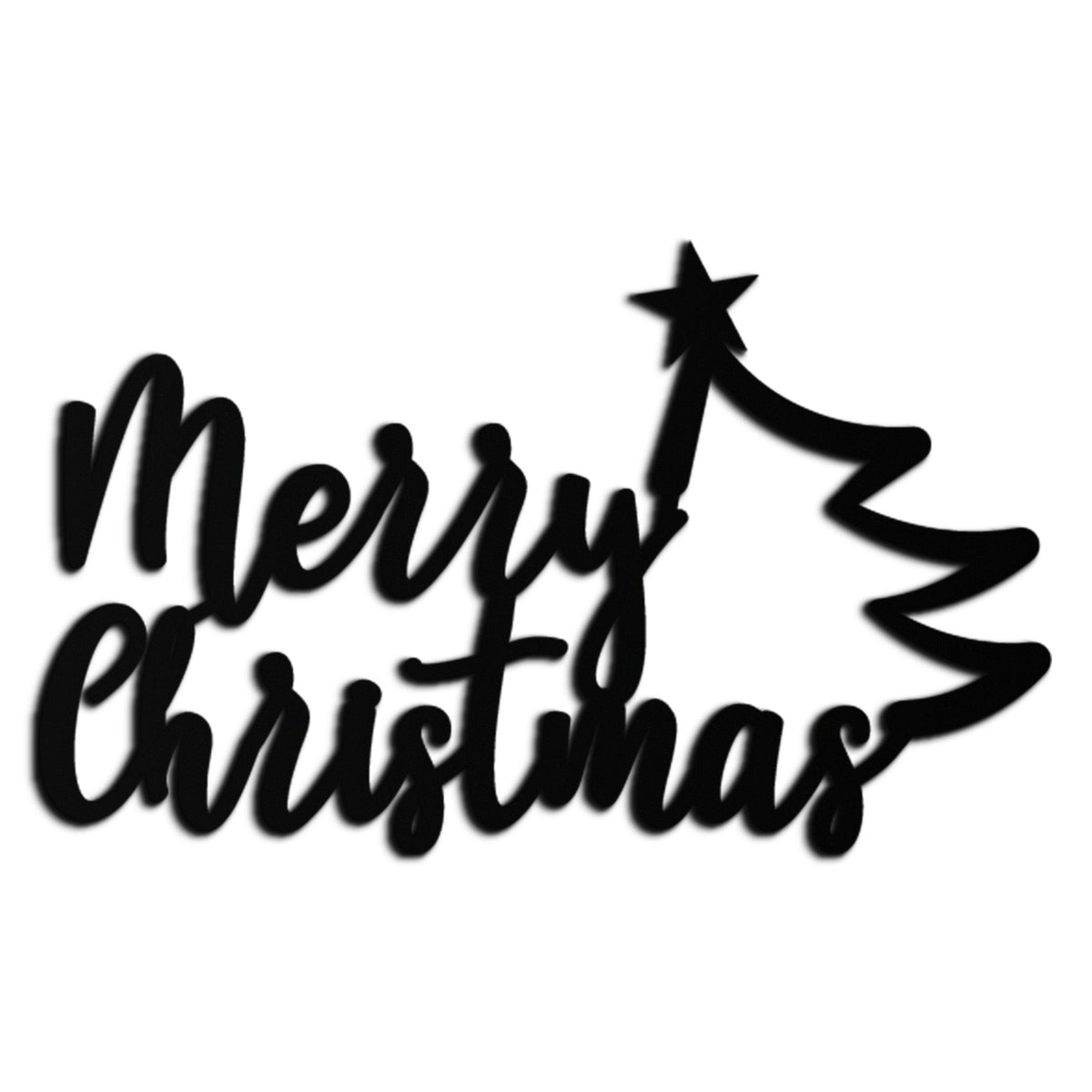Merry Christmas Tree Metal Wall Art - Holiday Season Script Steel Decor- KAF316