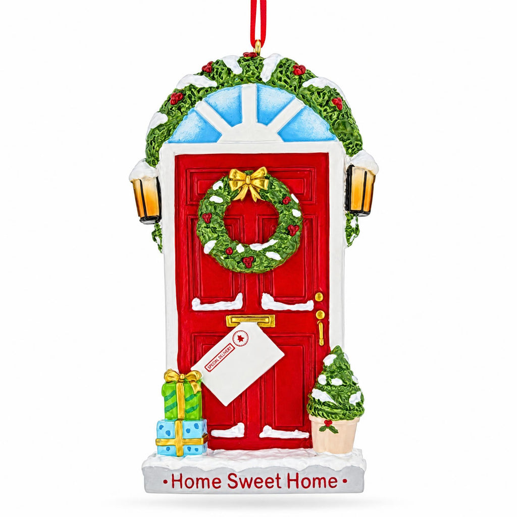 Home Sweet Home Red Door Wreath Resin Christmas Ornament