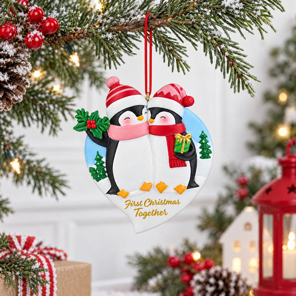 First Christmas Together Penguins Couple Resin Christmas Ornament