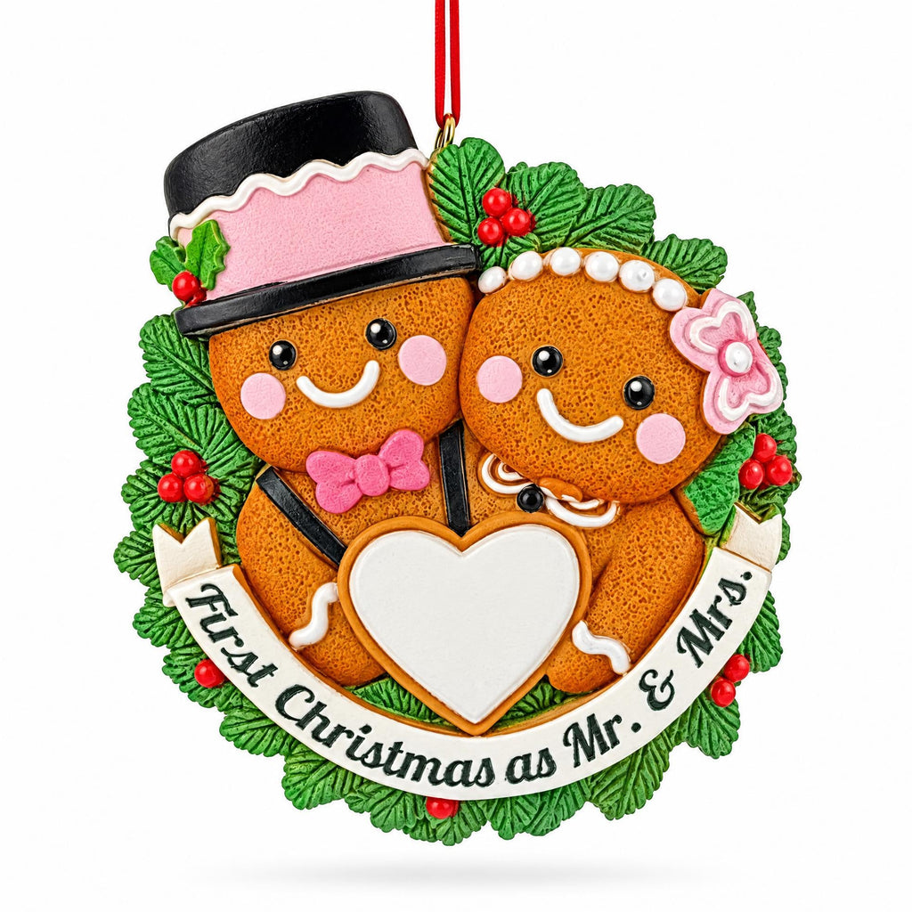 Mr & Mrs First Christmas Couple Gingerbread Wreath Resin Christmas Ornament