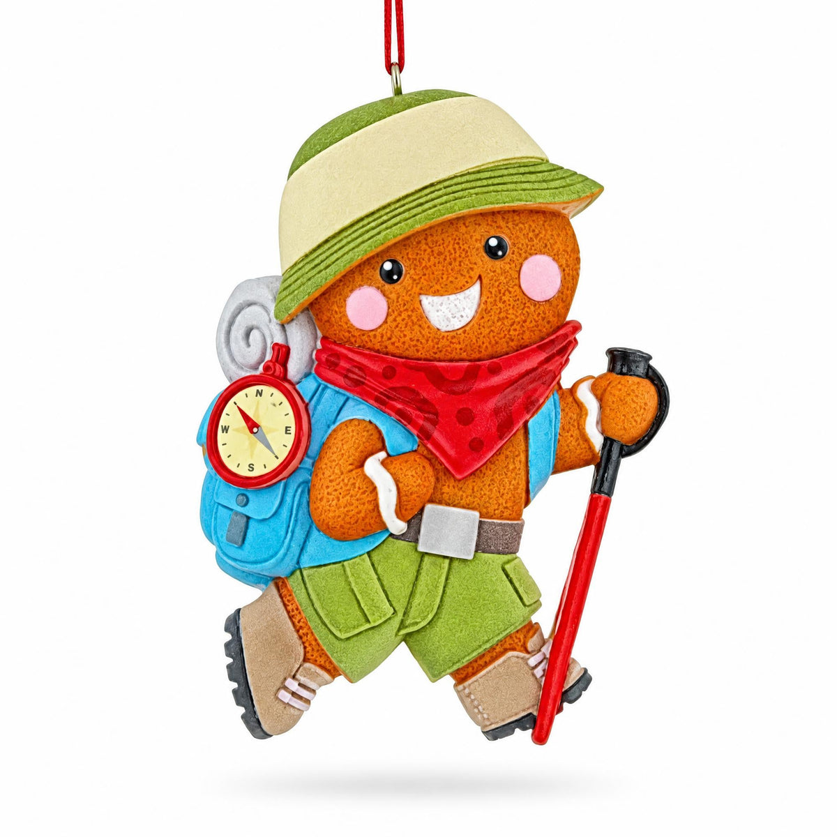 Hiking Gingerbread Man With Backpack Compass Resin Christmas Ornament