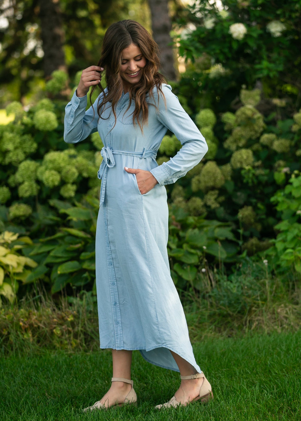 Hazel Chambray Long Sleeve Dress