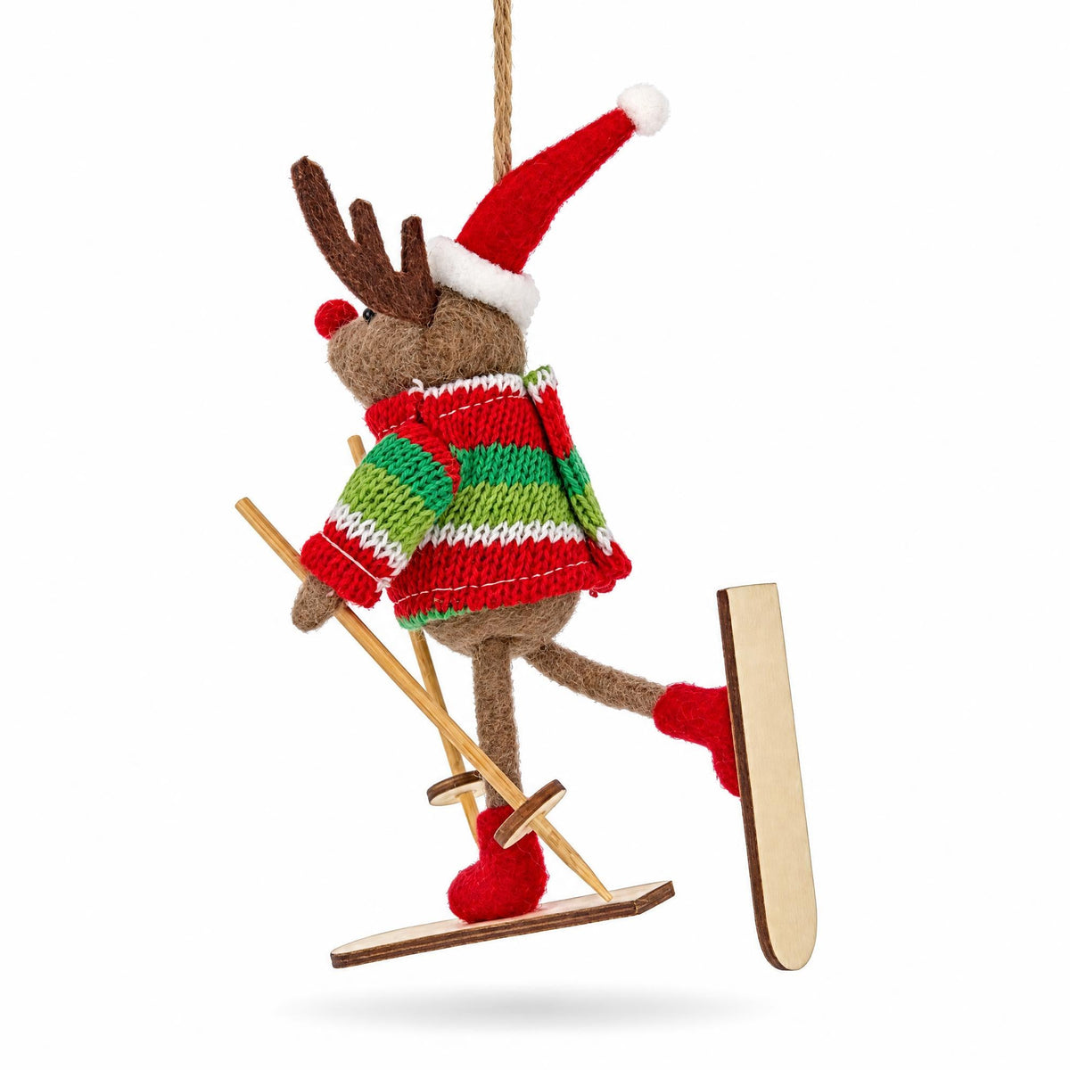 Skiing Reindeer Red Santa Hat Felt Fabric Christmas Ornament