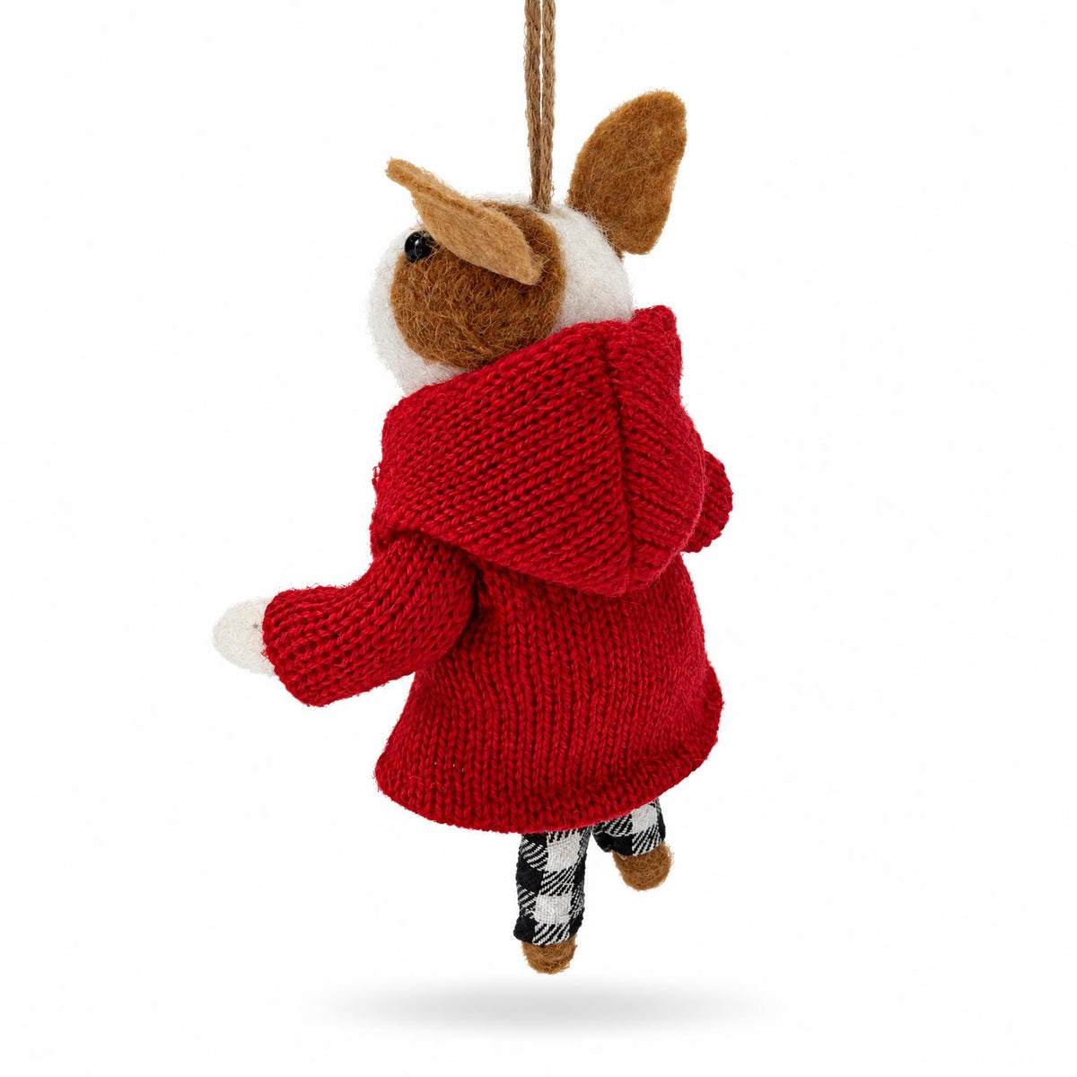 Dog In Plaid Pants With Present Felt Fabric Christmas Ornament