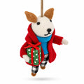 Dog In Plaid Pants With Present Felt Fabric Christmas Ornament
