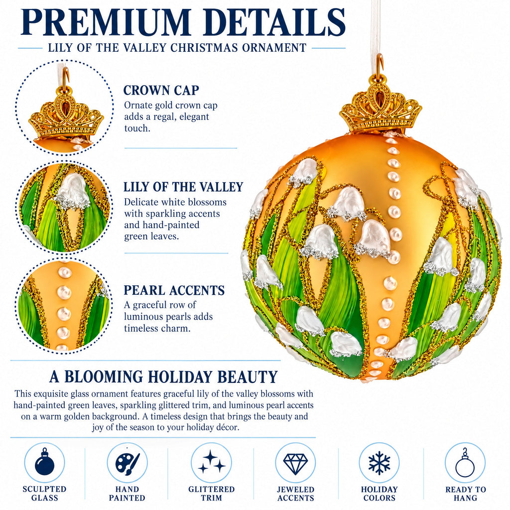 Lily of the Valley on Gold Glass Ball Christmas Ornament